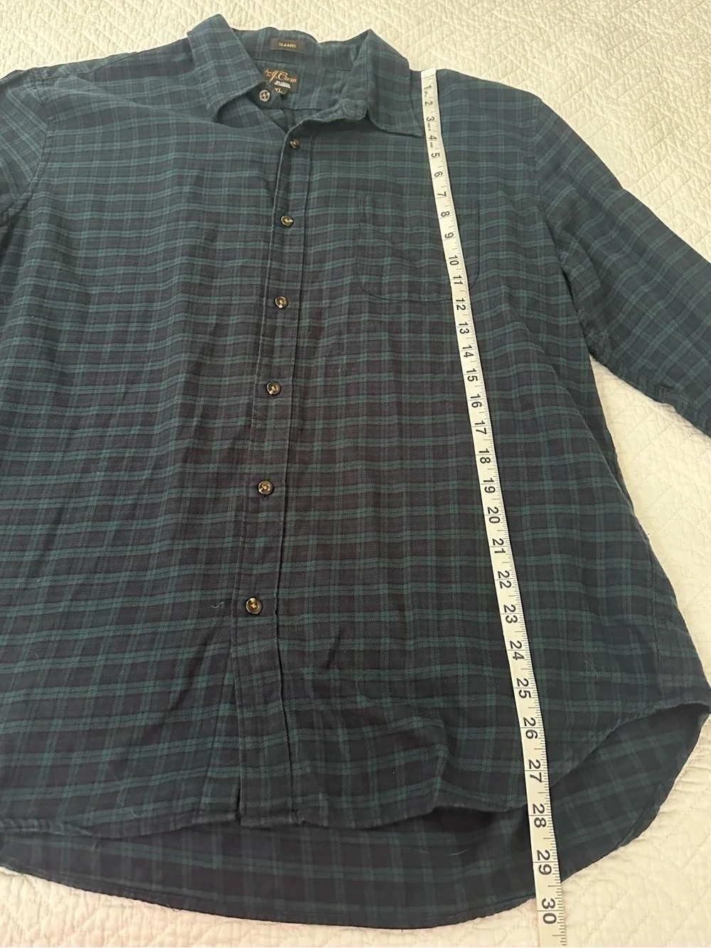 J.Crew Men’s Size XL Flannel Cashmere Cotton Blend Green Navy Plaid Button Down